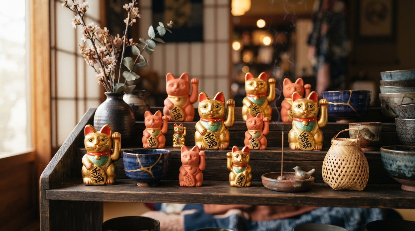 Dekorativ lykt med Manekineko rød – velstand og asiatisk tradisjon